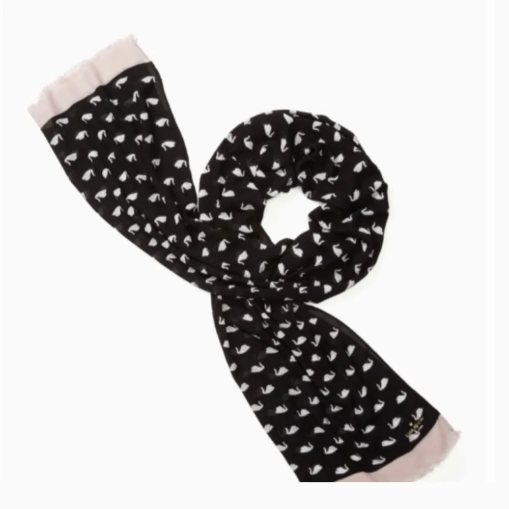 Kate Spade Black and White Swan Pattern Scarf - Picture 2 of 11